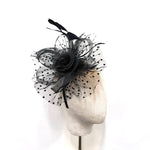 Black Polka-Dot Netting & Rose Fascinator