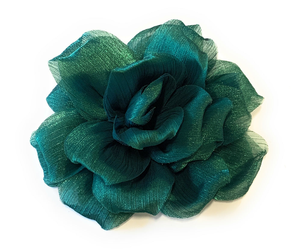 15cm Large Rose Fascinator Corsage Hair Clip and Brooch Pin, Satin Flower, Emerald Green
