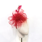 Vibrant Red Polka-Dot Netting & Rose Fascinator