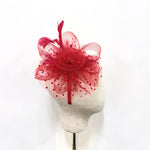 Vibrant Red Polka-Dot Netting & Rose Fascinator