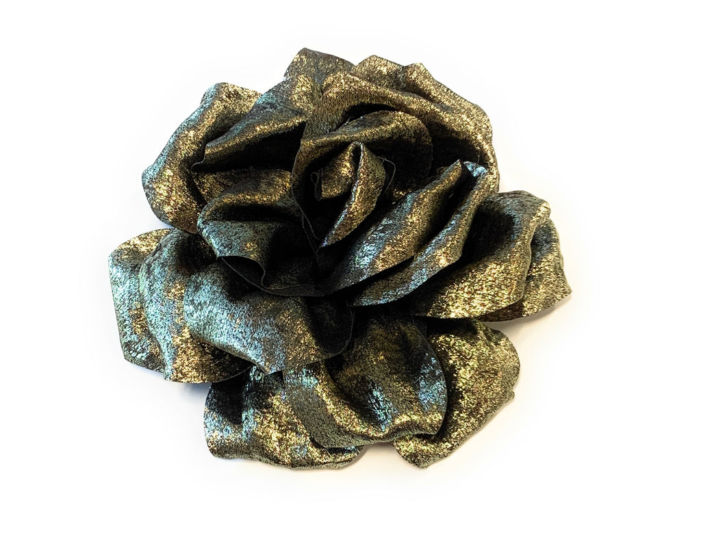 15cm Large Rose Fascinator Corsage Hair Clip and Brooch Pin, Satin Flower, Metallic Bronze