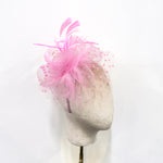 Soft Pink Polka-Dot Netting & Rose Fascinator