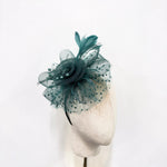 Dark Green Polka-Dot Netting & Rose Fascinator