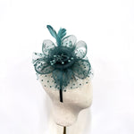Dark Green Polka-Dot Netting & Rose Fascinator