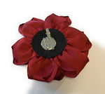 15cm Large Rose Fascinator Corsage Hair Clip and Brooch Pin, Satin Flower, Burgundy