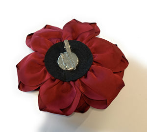 15cm Large Rose Fascinator Corsage Hair Clip and Brooch Pin, Satin Flower, Burgundy