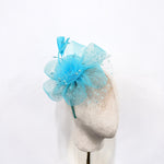 Aqua Blue Polka-Dot Netting & Rose Fascinator