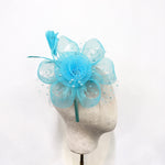 Aqua Blue Polka-Dot Netting & Rose Fascinator
