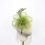 Sage Green Polka-Dot Netting & Rose Fascinator