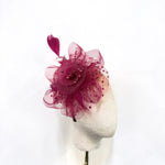 Burgundy Polka-Dot Netting & Rose Fascinator