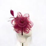 Burgundy Polka-Dot Netting & Rose Fascinator
