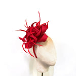 Striking Red Looped Mesh Floral Fascinator with Feathers