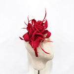 Striking Red Looped Mesh Floral Fascinator with Feathers