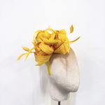 Yellow Looped Mesh Floral Fascinator with Feathers