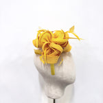 Yellow Looped Mesh Floral Fascinator with Feathers