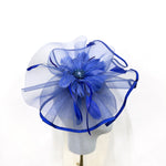 Royal Blue Feather Flower & Netting Swept-Brim Saucer Fascinator