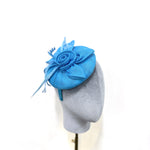 Aqua Blue Floral Disc Fascinator with Feathers