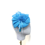 Aqua Blue Floral Disc Fascinator with Feathers