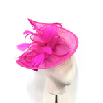 Hot Pink Teardrop Disc Fascinator with Feather Accents