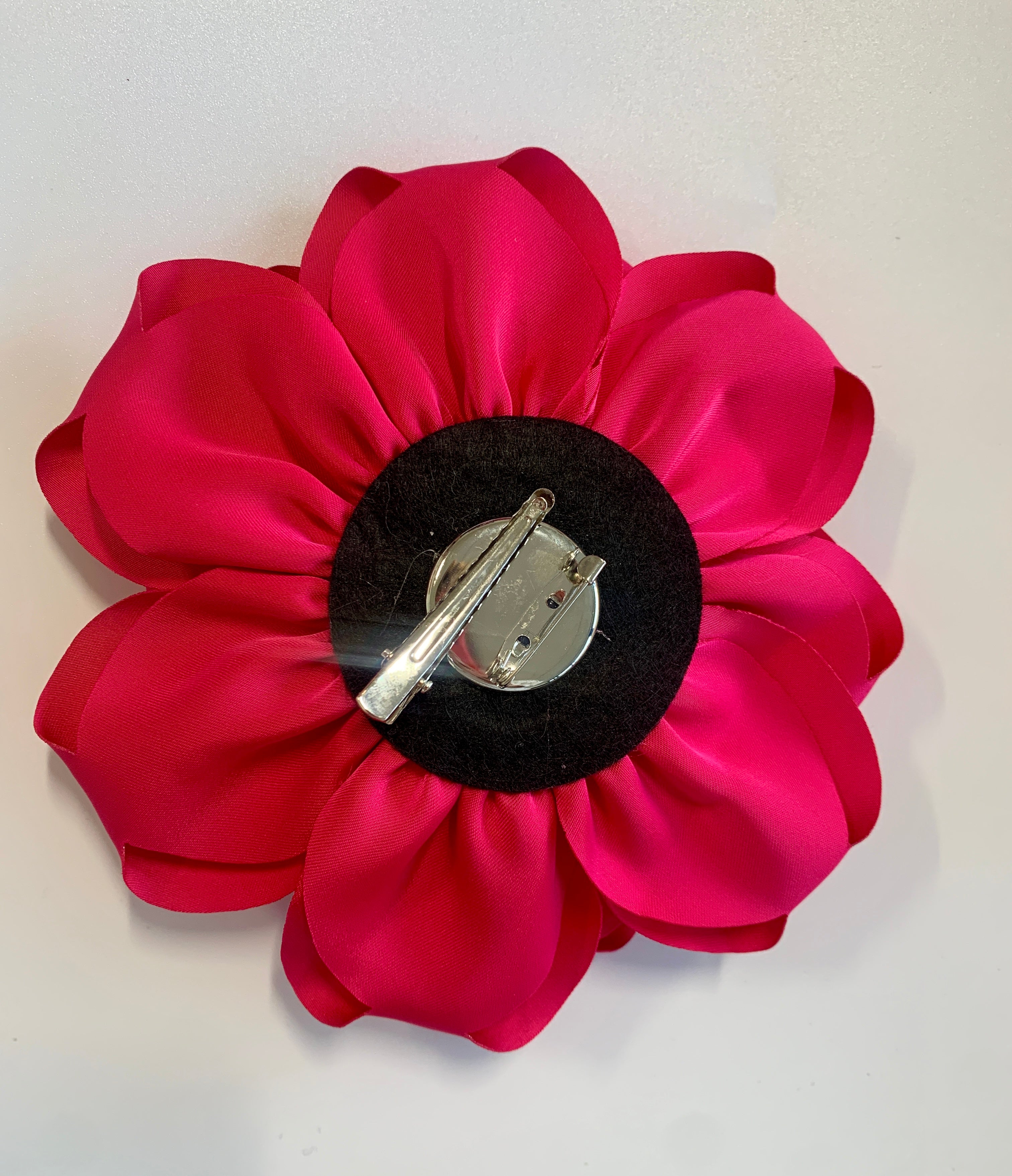 15cm Large Rose Fascinator Corsage Hair Clip and Brooch Pin, Satin Flower, Fuchsia Pink
