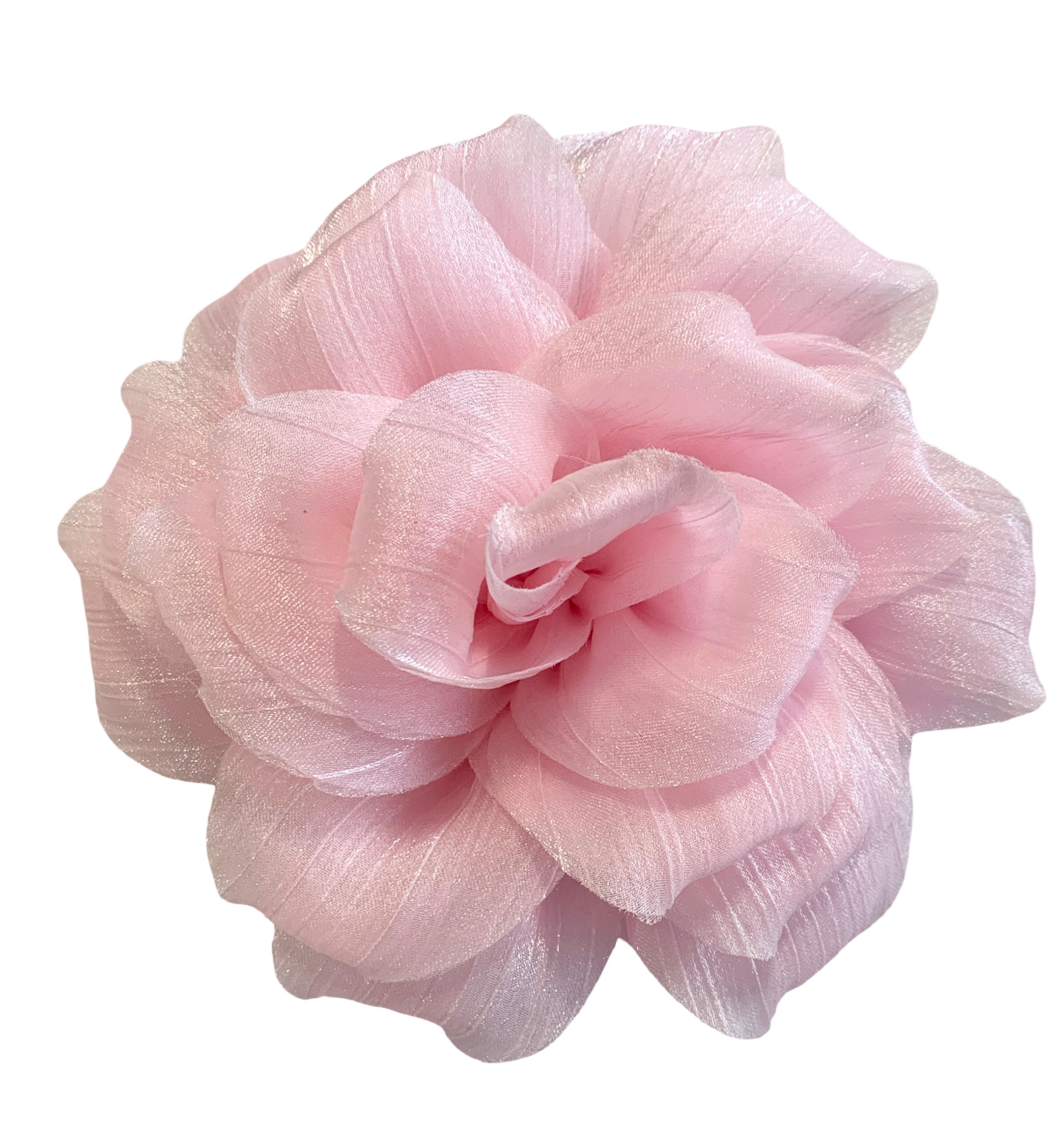 15cm Large Rose Fascinator Corsage Hair Clip and Brooch Pin, Satin Flower, Baby Pink