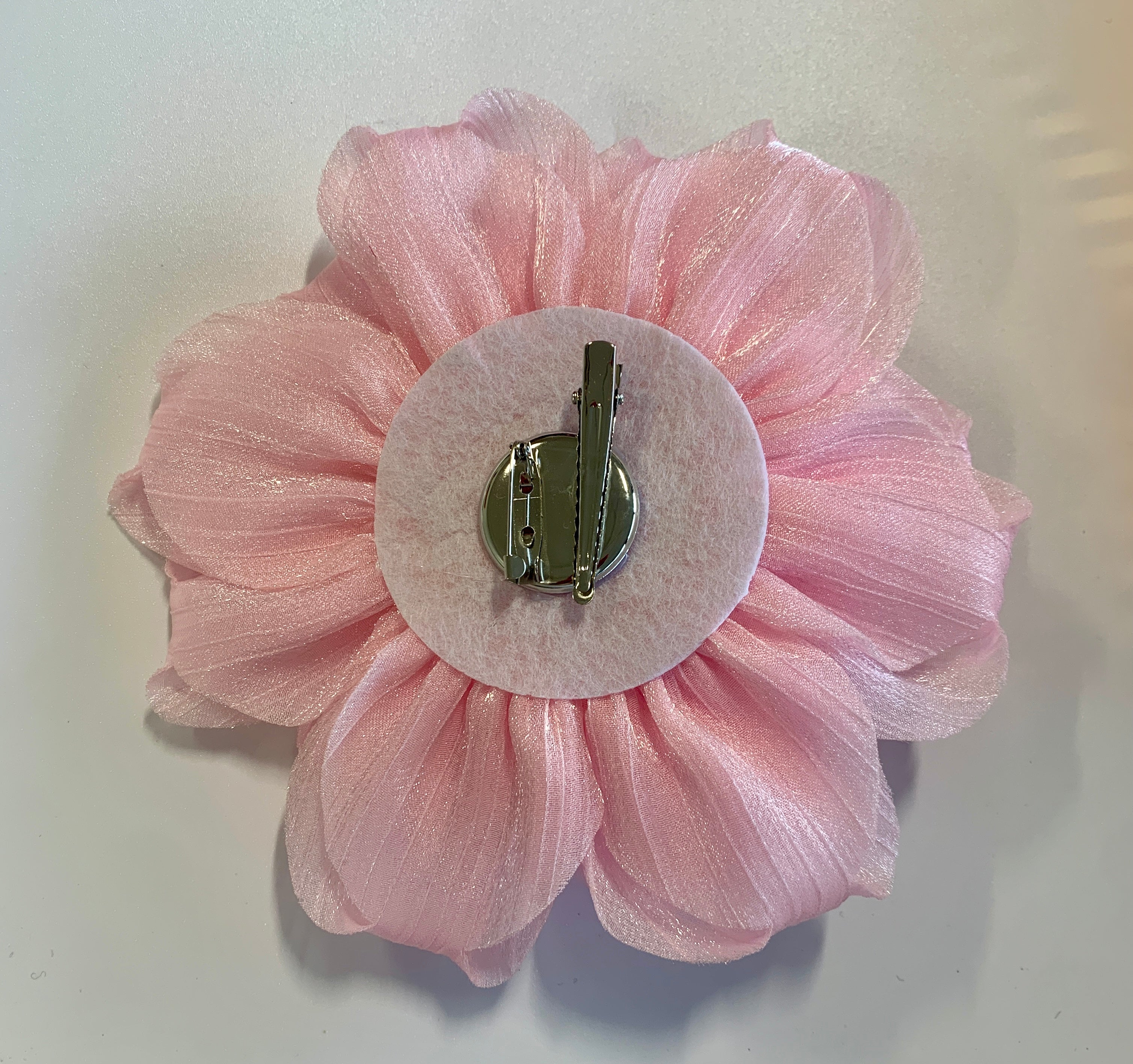 15cm Large Rose Fascinator Corsage Hair Clip and Brooch Pin, Satin Flower, Baby Pink