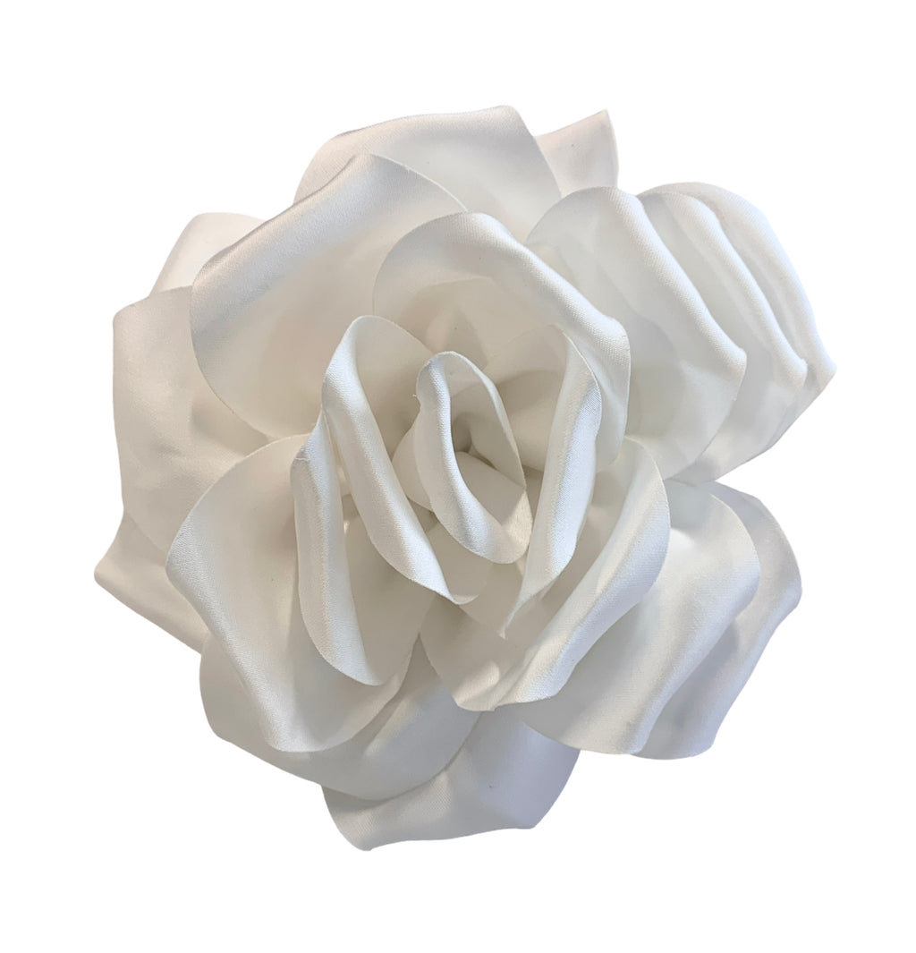 15cm Large Rose Fascinator Corsage Hair Clip and Brooch Pin, Satin Flower, White