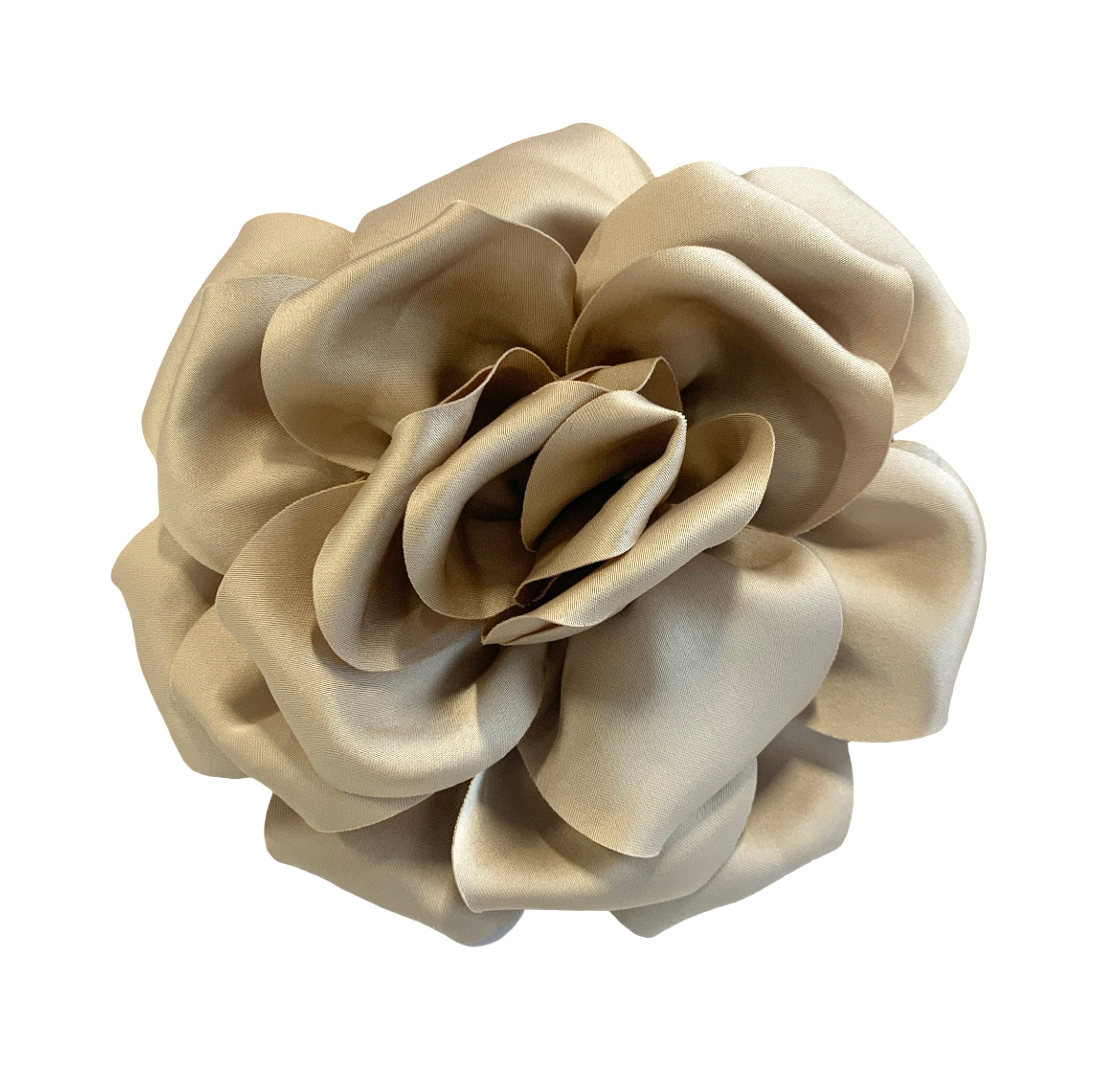 15cm Large Rose Fascinator Corsage Hair Clip and Brooch Pin, Satin Flower, Champagne Gold