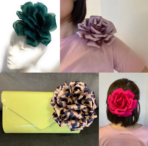 15cm Large Rose Fascinator Corsage Hair Clip and Brooch Pin, Satin Flower, Burgundy