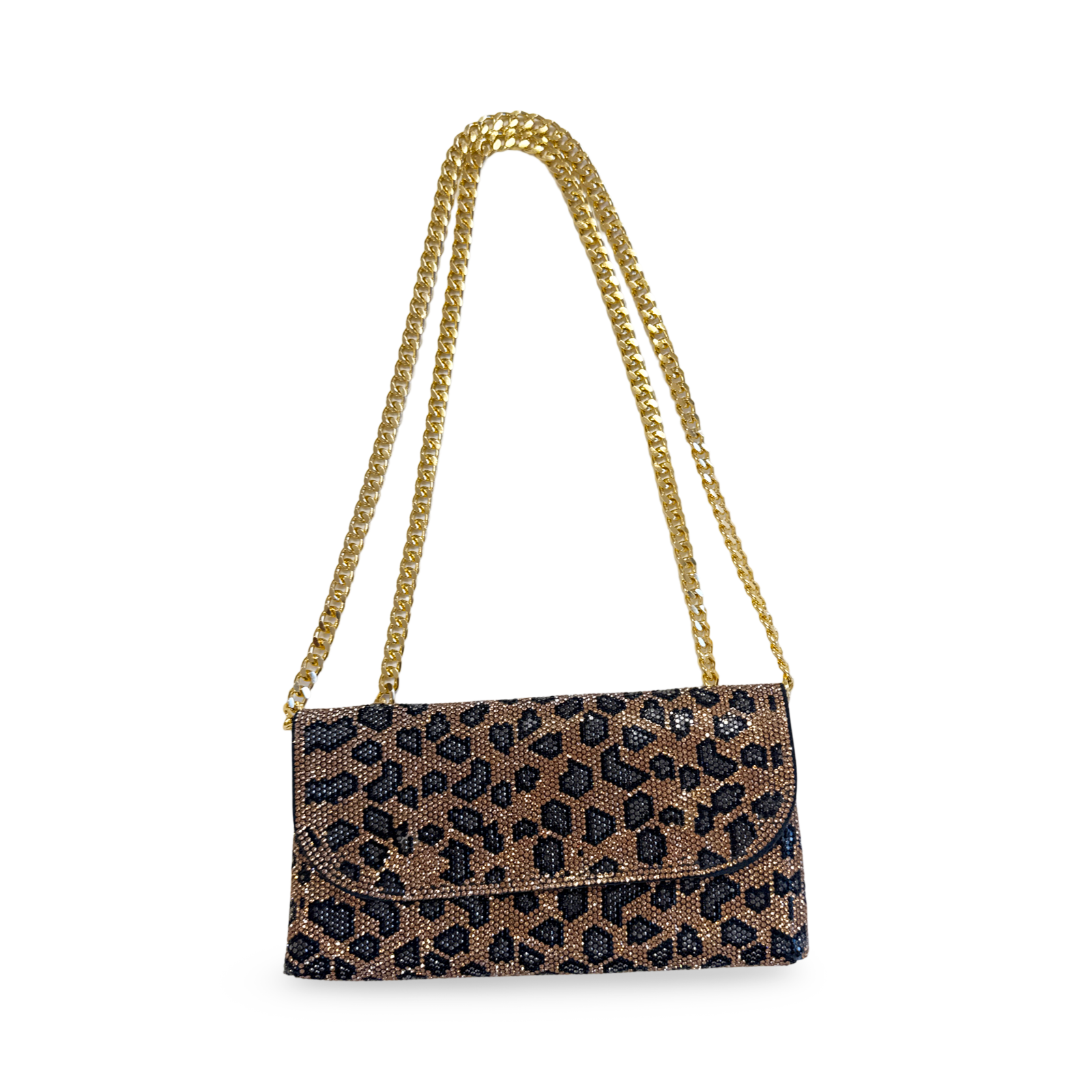 Caprilite Small Crossbody Bag Sparkly Crystal Clutch Fold Handbag Leopard Print