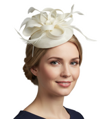 Cream Ivory Round Pillbox Bow Sinamay Headband Fascinator Weddings Ascot Hatinator Races