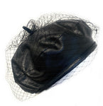 Women's PU Leather 80s Vintage Retro Beret Hat w/ Veil Artist Winter Beanie Cap Gift UK - Black