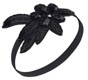 Retro Black 1920's Headband Gatsby Beaded Sequin Leaf Hair Band Boho Bridal Wedding Flapper Party