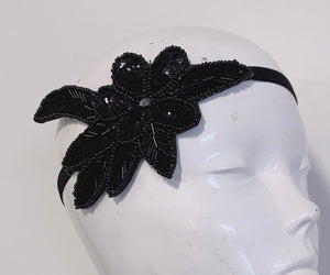 Retro Black 1920's Headband Gatsby Beaded Sequin Leaf Hair Band Boho Bridal Wedding Flapper Party