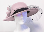 Large Wool Mix Brim Fedora with Hat Veil Hatinator Fascinator - Blush Pink