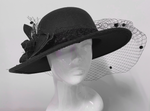 Large Wool Mix Black Brim Fedora with Hat Veil Hatinator Fascinator