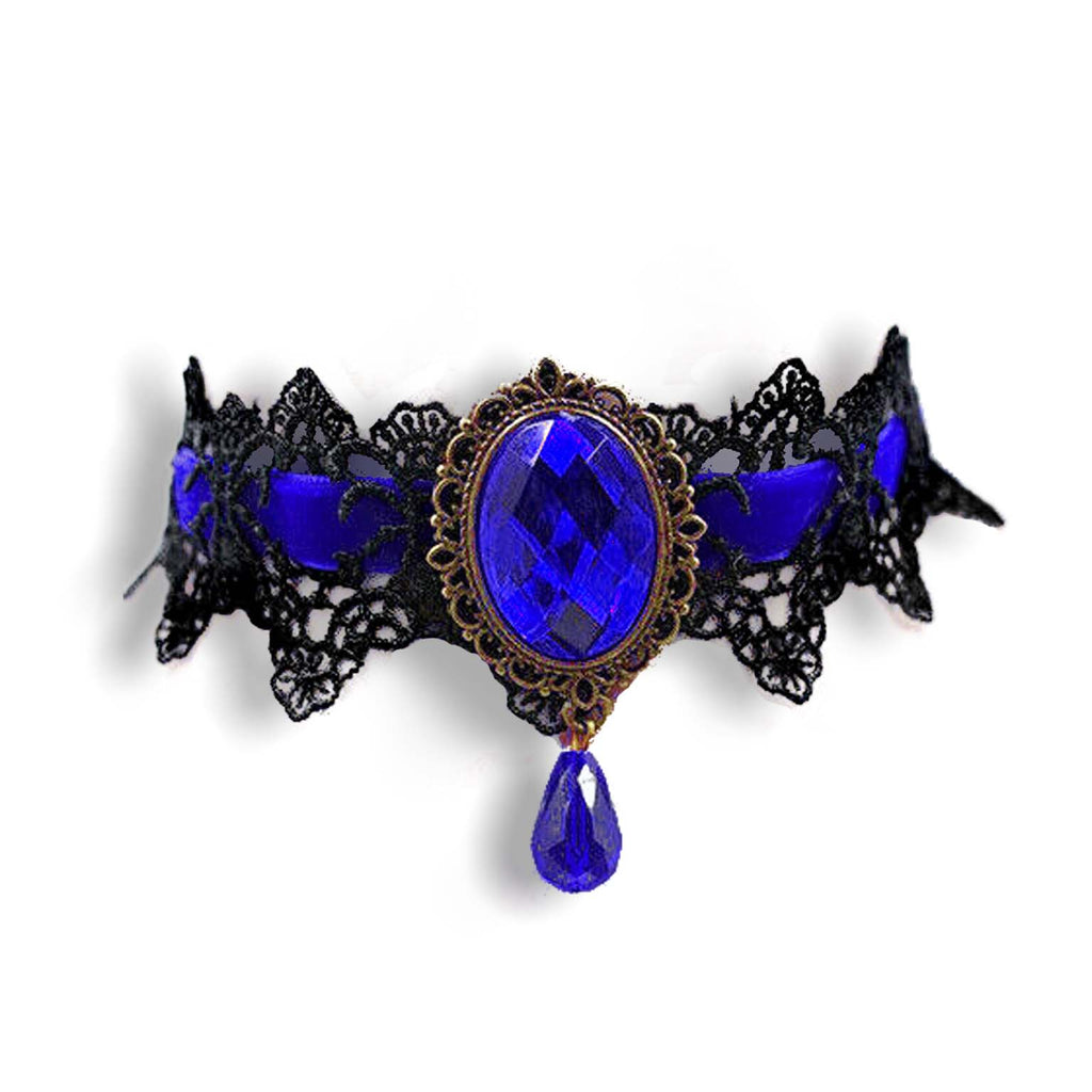 Gothic Blue Lace Necklace Collar Choker Halloween Retro Vintage Chain Vampire