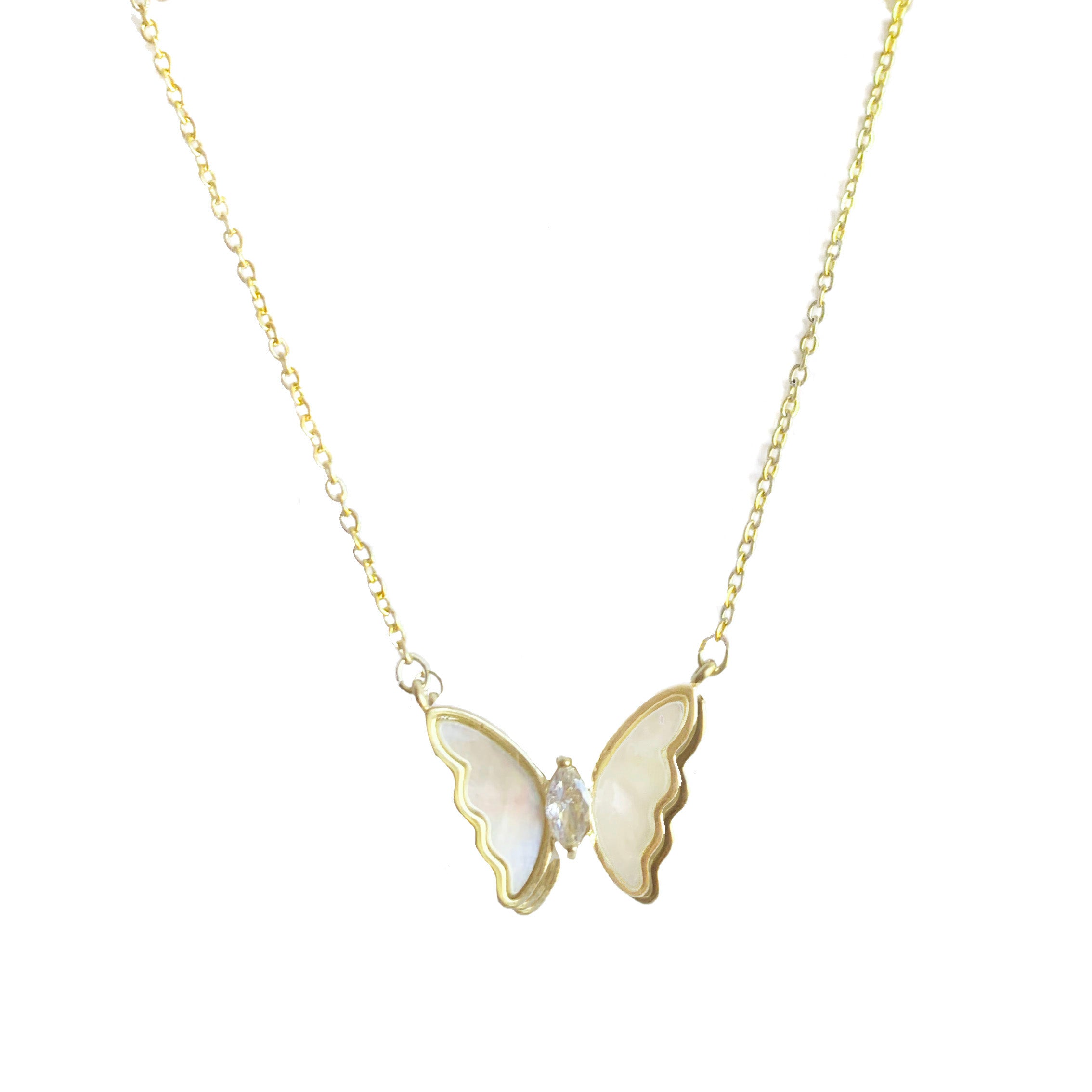 Butterfly Necklace Pendant Necklace Faux PealGold Chain with Gift Pouch