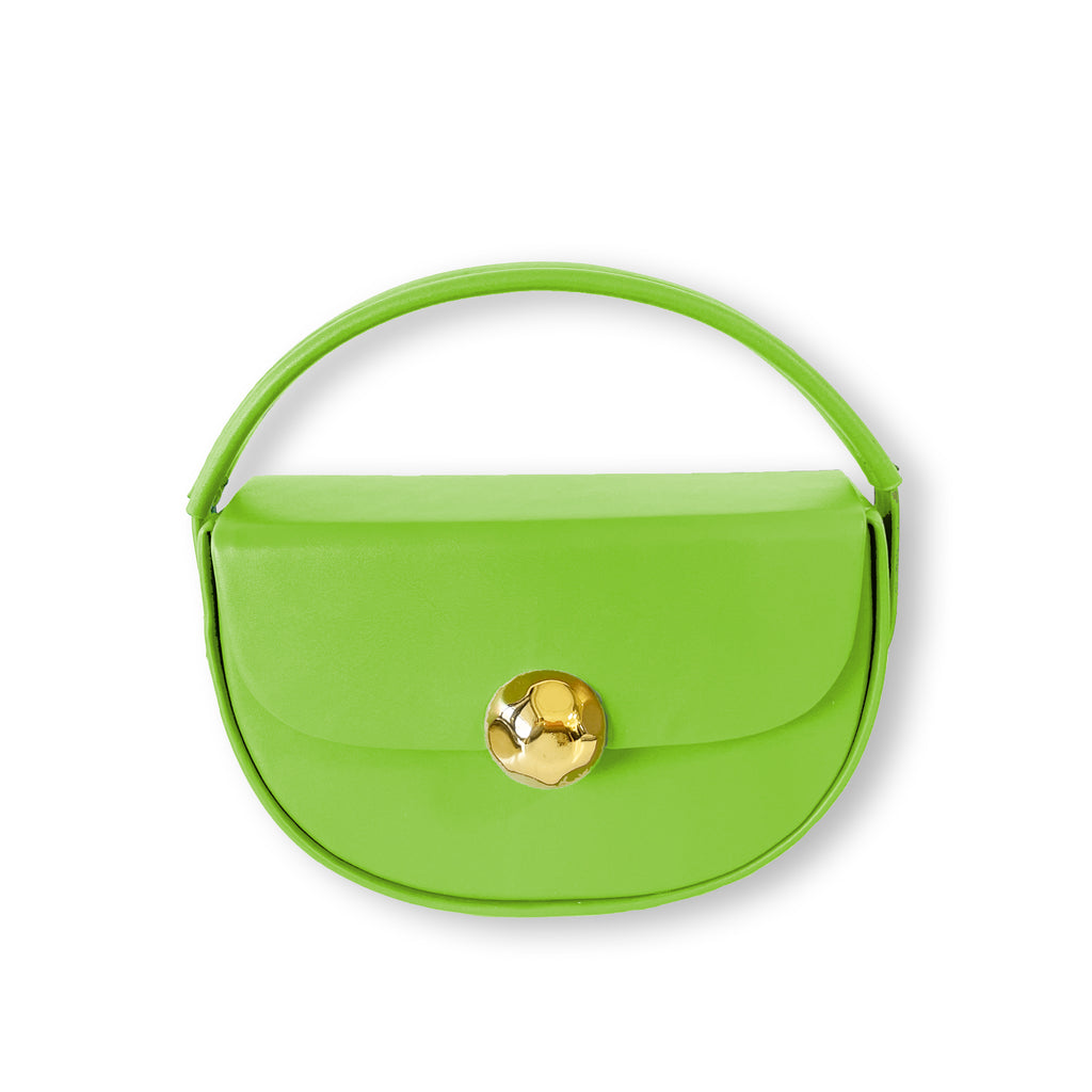 Caprilite Women's Top Handle Half Moon Box Clutch Handbag Chain Strap Gold Button Crossbody Wedding Evening Bag - Lime Green