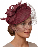 Caprilite Saucer Sinamay Headband Fascinator Wedding Ascot Hat Hatinator Birdcage Veil[Burgundy]