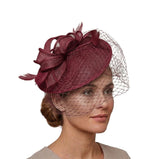 Burgundy Saucer Fascinator Hat Hatinator Birdcage Veil