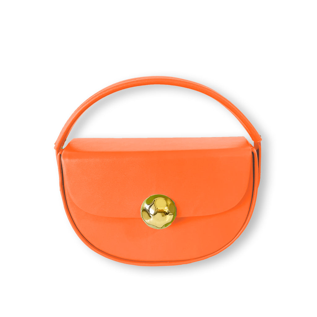 Caprilite Women's Top Handle Half Moon Box Clutch Handbag Chain Strap Gold Button Crossbody Wedding Evening Bag - Orange