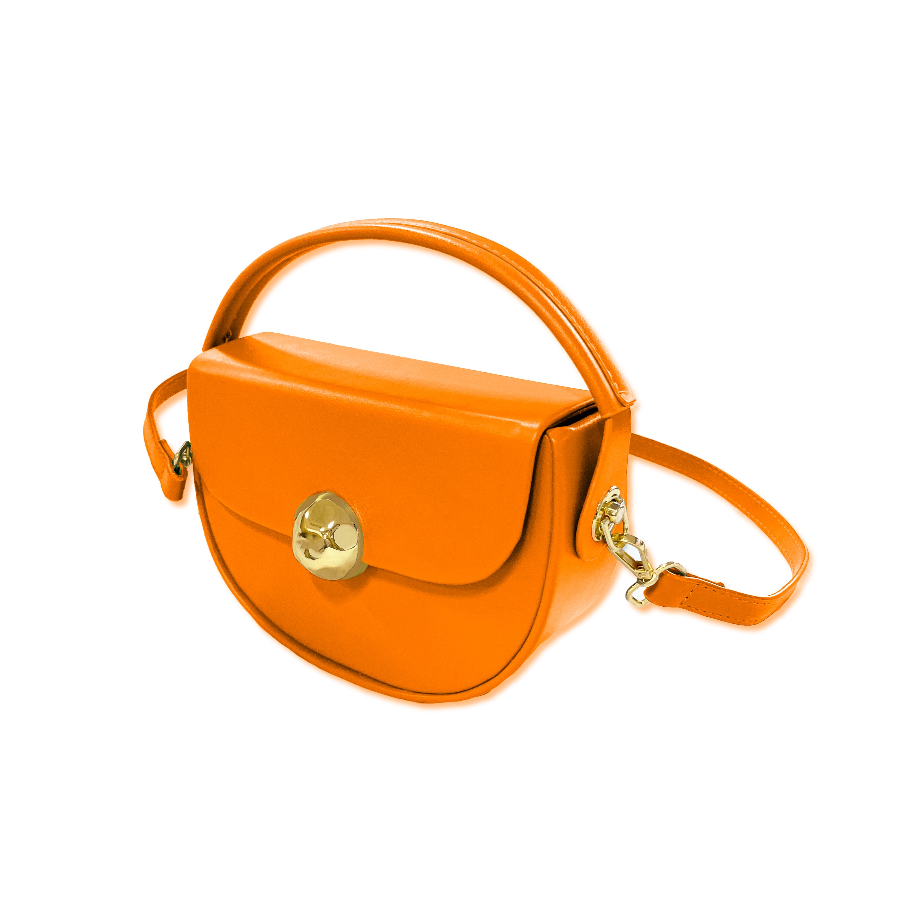 Caprilite Women's Top Handle Half Moon Box Clutch Handbag Chain Strap Gold Button Crossbody Wedding Evening Bag - Orange