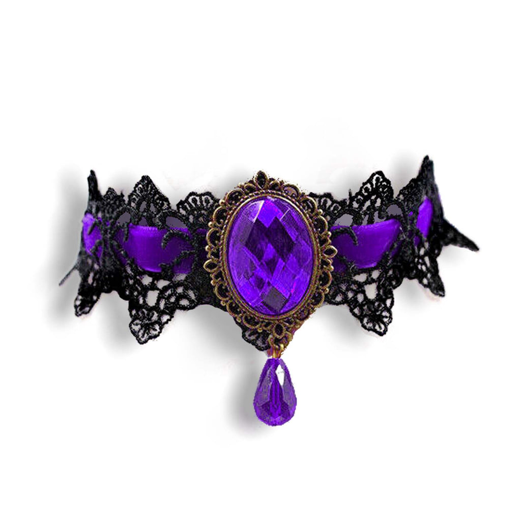 Gothic Purple Lace Necklace Collar Choker Halloween Retro Vintage Chain Vampire