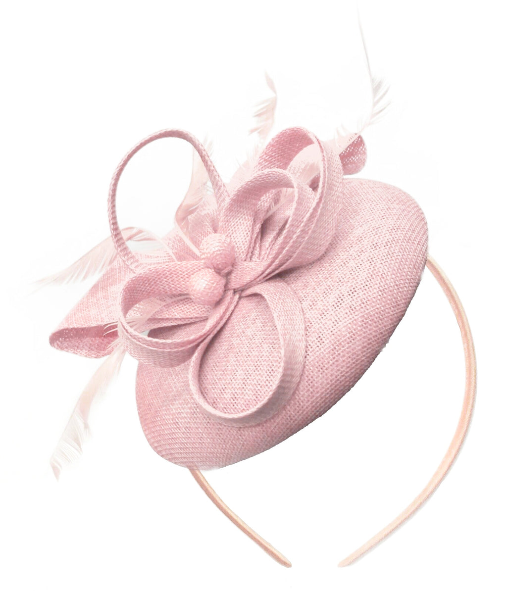 Blush Pale Light Pink Round Pillbox Bow Sinamay Headband Fascinator Weddings Ascot Hatinator Races
