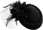 Black Pillbox Flower & Veil Fascinator Clip