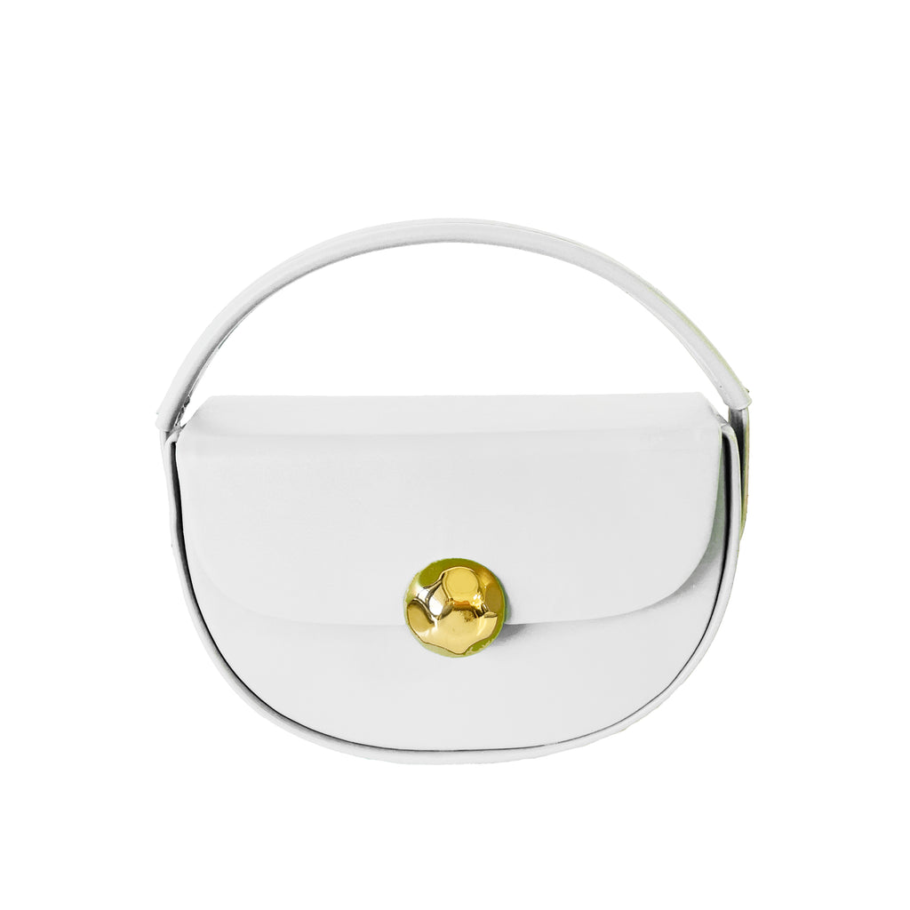 Caprilite Women's Top Handle Half Moon Box Clutch Handbag Chain Strap Gold Button Crossbody Wedding Evening Bag - White