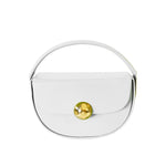 Caprilite Women's Top Handle Half Moon Box Clutch Handbag Chain Strap Gold Button Crossbody Wedding Evening Bag - White