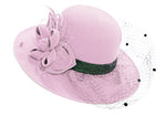 Blush Pink formal wool-mix fedora hatinator with birdcage veil and feather trim