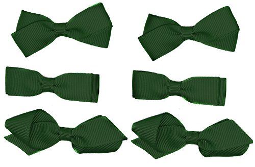 Accessoires pour cheveux scolaires, 3 paires de pinces à cheveux pour filles, petits nœuds, pinces à ruban gros-grain, uniforme (vert)